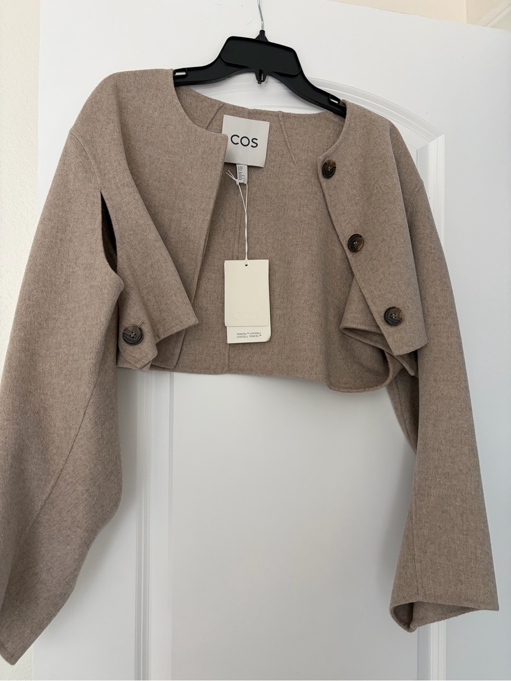COS Cropped Cape Jacket in Taupe